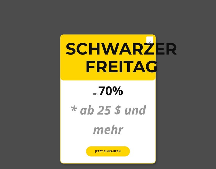 Schwarzer Freitag gelbes Popup Website-Modell