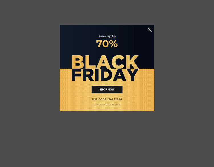 Black friday popup with image background Web Page Design