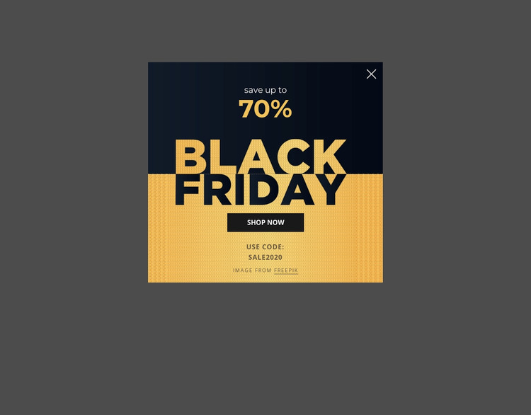 Black friday popup with image background WordPress Theme