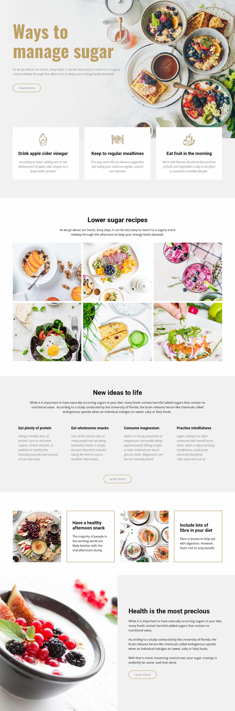 Manage sugar in food Website Mockup