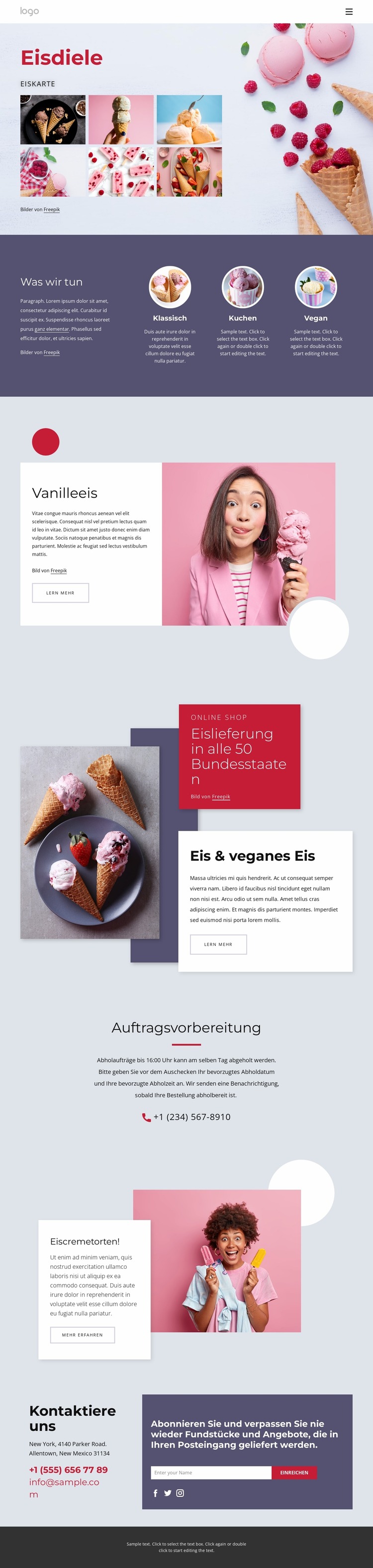 Eis online bestellen Joomla Vorlage