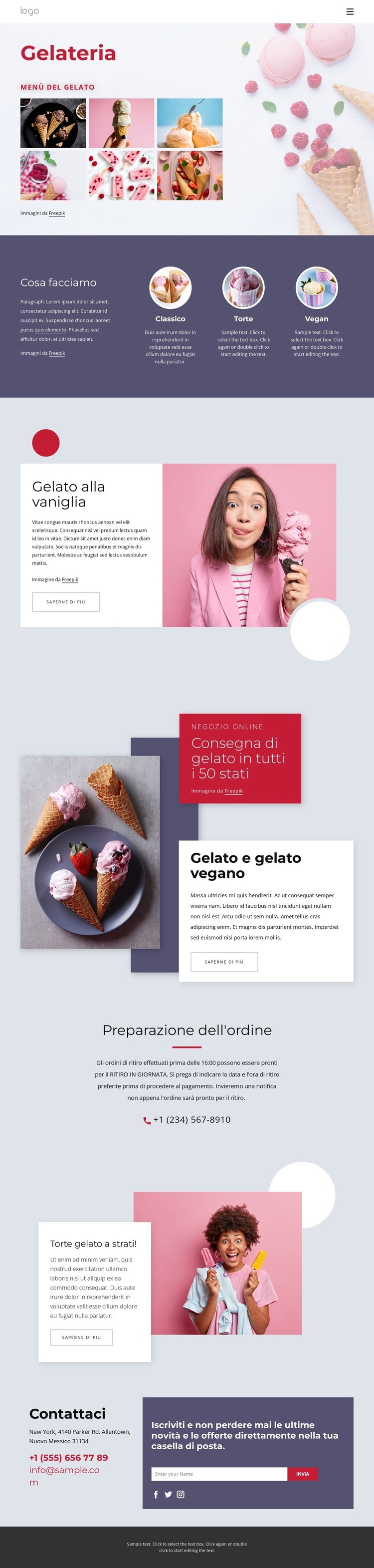 Ordina il gelato online Pagina di destinazione