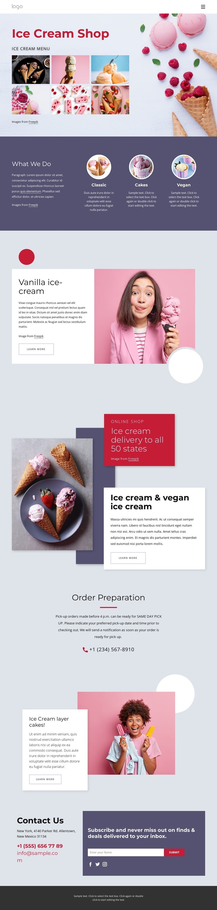 Order ice cream online One Page Template
