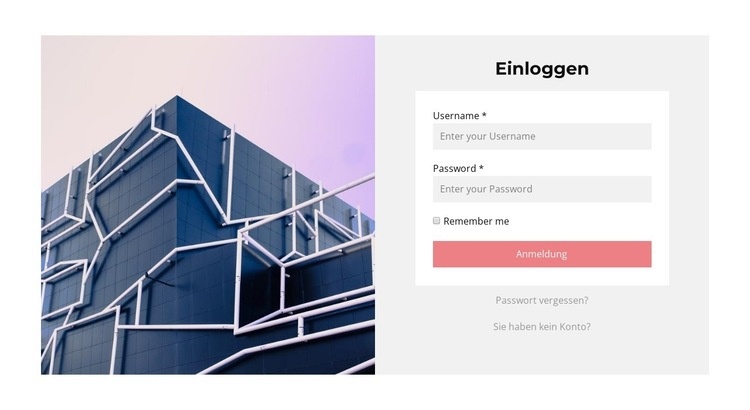 Bild und einloggen Website design