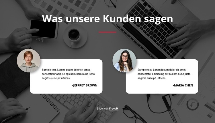 Testimonials auf Bildhintergrund Website-Modell