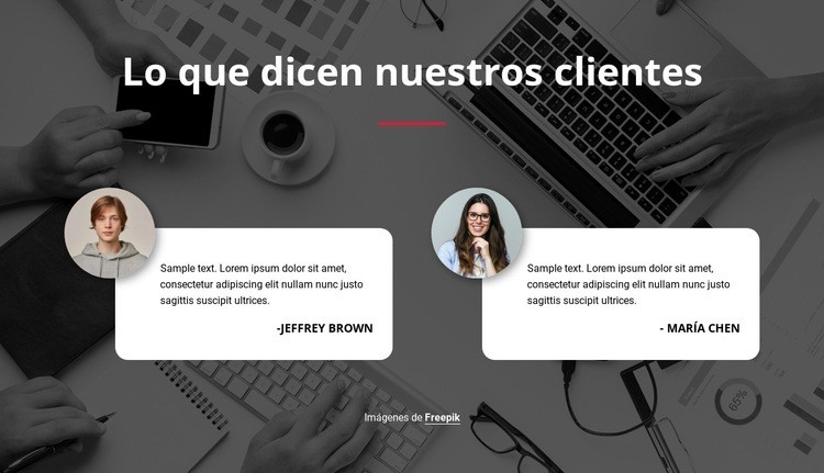 Testimonios sobre fondo de imagen Maqueta de sitio web