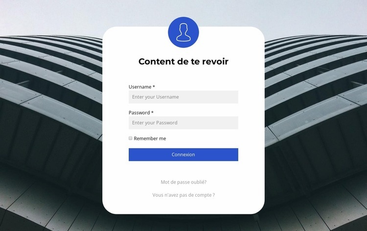 Formulaire de connexion Modèle d'une page