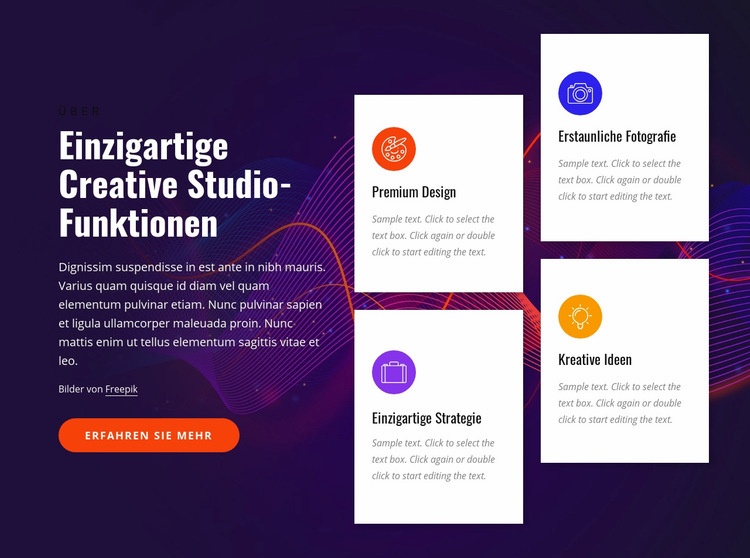 Kreative Studio-Funktionen Website-Modell