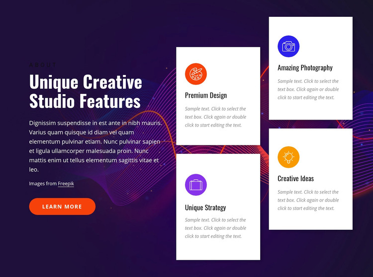 Creative studio features Elementor Template Alternative