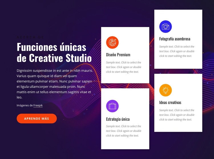 Funciones de Creative Studio Creador de sitios web HTML