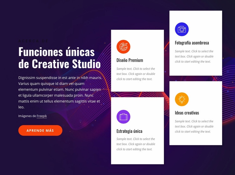 Funciones de Creative Studio Plantilla de una página