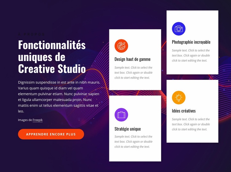 Fonctionnalités du studio créatif Conception de site Web