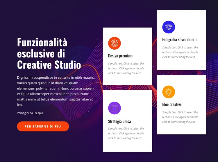 Funzionalità di studio creativo Costruttore di siti web HTML