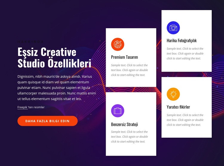 Yaratıcı stüdyo özellikleri HTML Şablonu