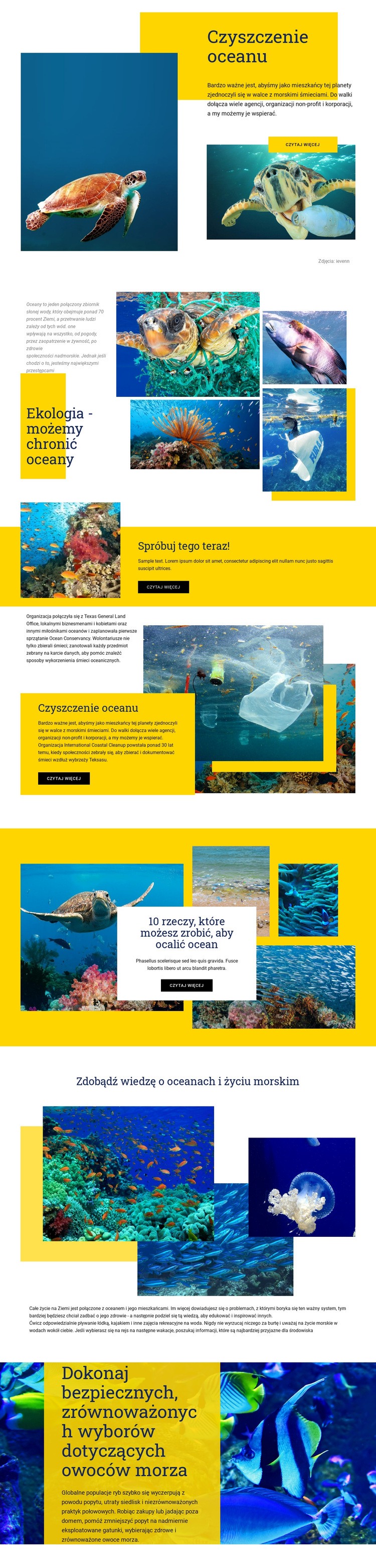 Chroń oceany Makieta strony internetowej