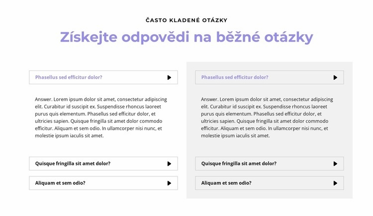 Otázky ve dvou sloupcích Šablona HTML