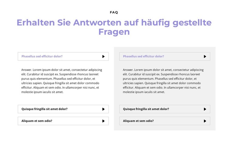 Fragen in zwei Spalten Website Builder-Vorlagen