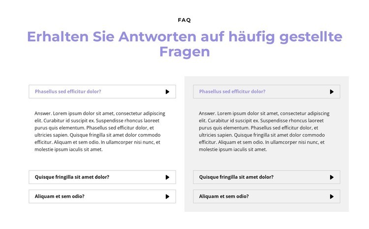 Fragen in zwei Spalten Website design