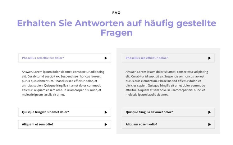 Fragen in zwei Spalten Landing Page