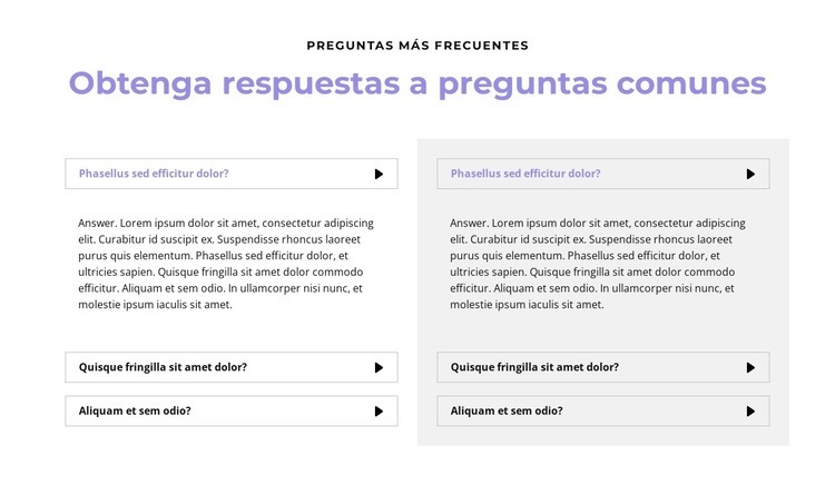 Preguntas en dos columnas Diseño de páginas web