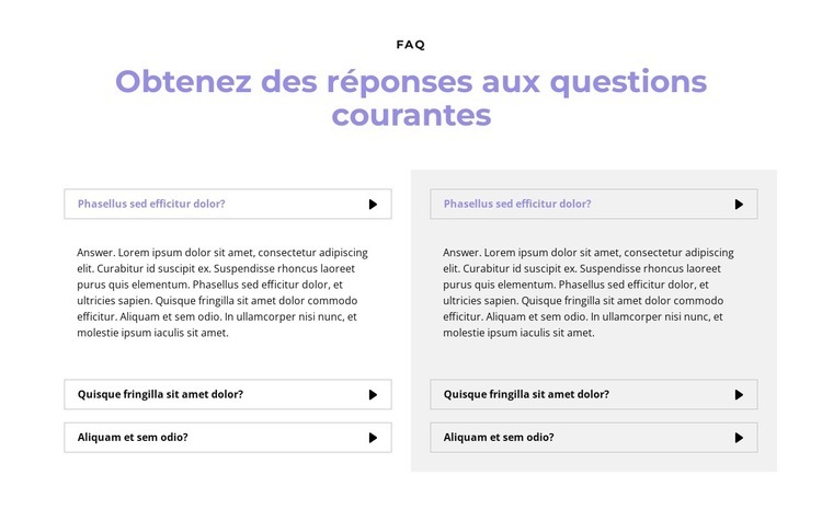 Questions en deux colonnes Modèles de constructeur de sites Web