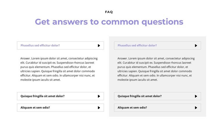 Questions in two columns Homepage Design