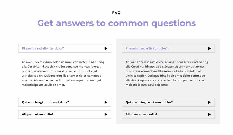 Questions in two columns Html Website Builder