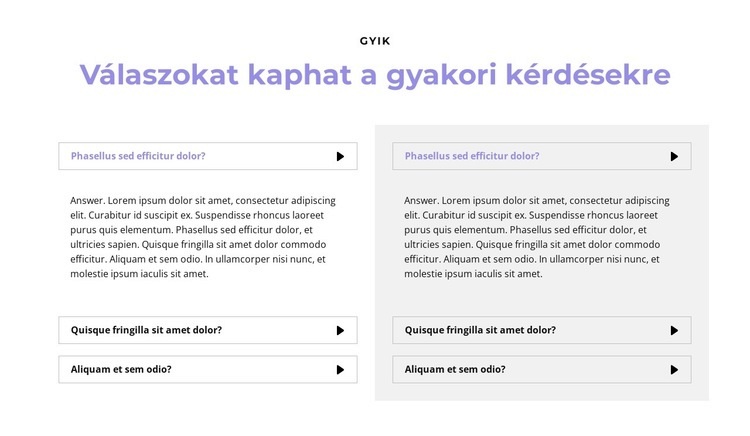 Kérdések két rovatban Weboldal tervezés