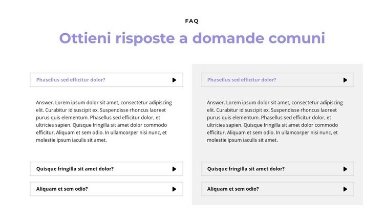 Domande su due colonne Modelli di Website Builder