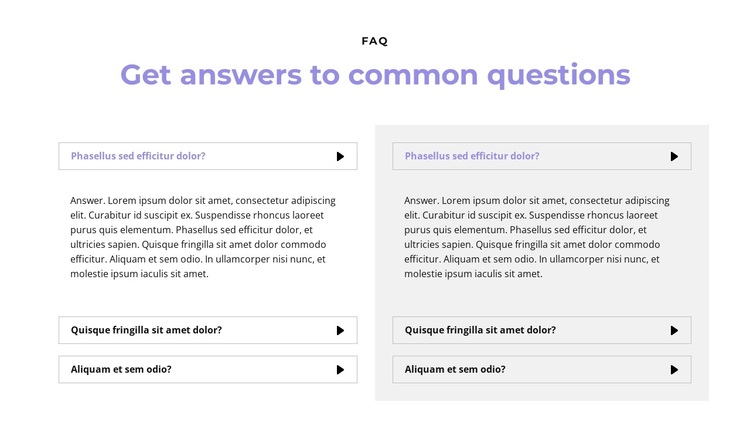 Questions in two columns Joomla Page Builder