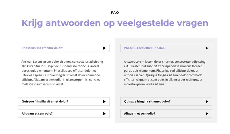 Vragen in twee kolommen Website ontwerp