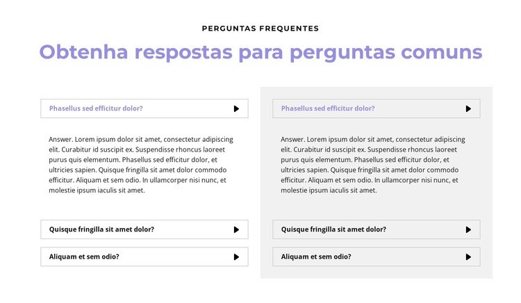 Perguntas em duas colunas Design do site