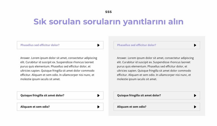 İki sütundaki sorular Web Sitesi Oluşturucu Şablonları