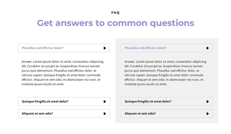 Questions in two columns Web Page Design