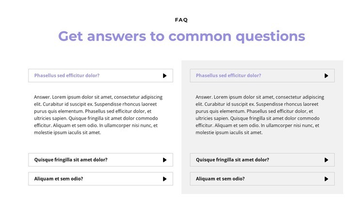 Questions in two columns Webflow Template Alternative