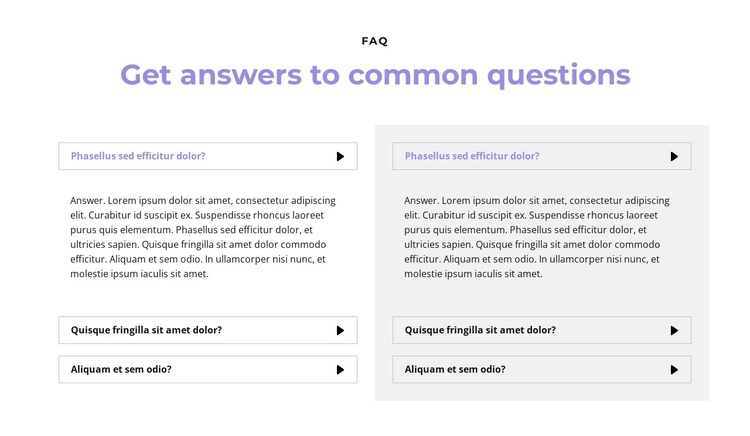 Questions in two columns Website Builder Software