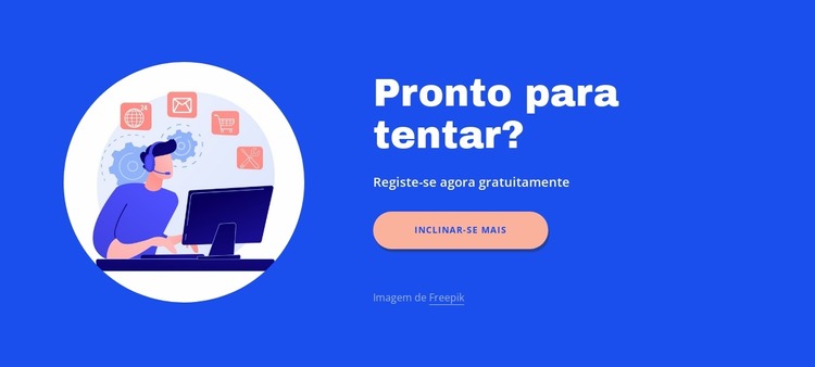 Texto, botão com imagem de círculo Template Joomla