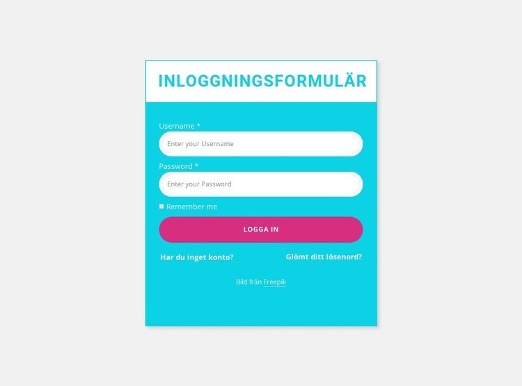 Inloggningsformulär med färgad bakgrund Hemsidedesign
