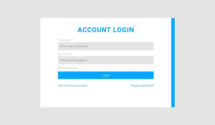 Account login with right border Web Design