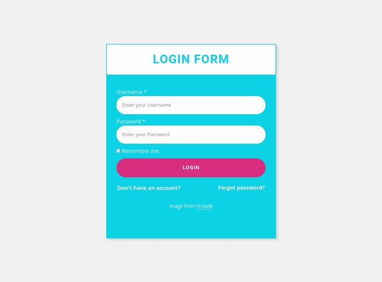 Login form with colored background Website Design