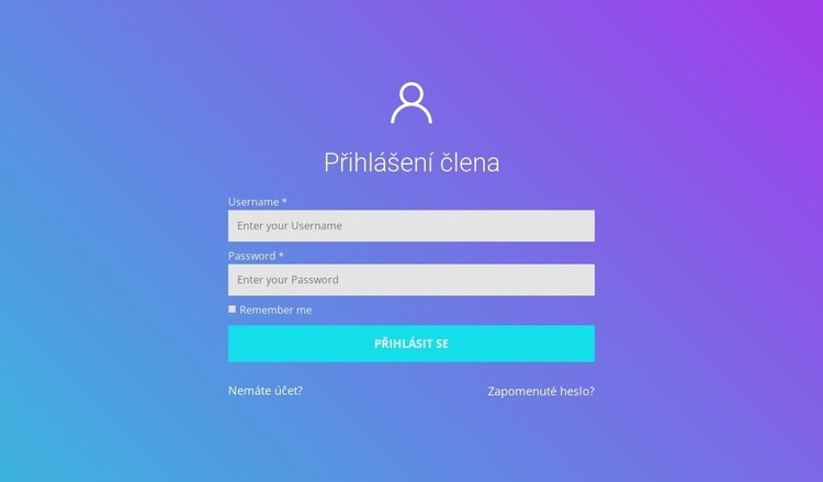 Přihlášení člena Šablona HTML