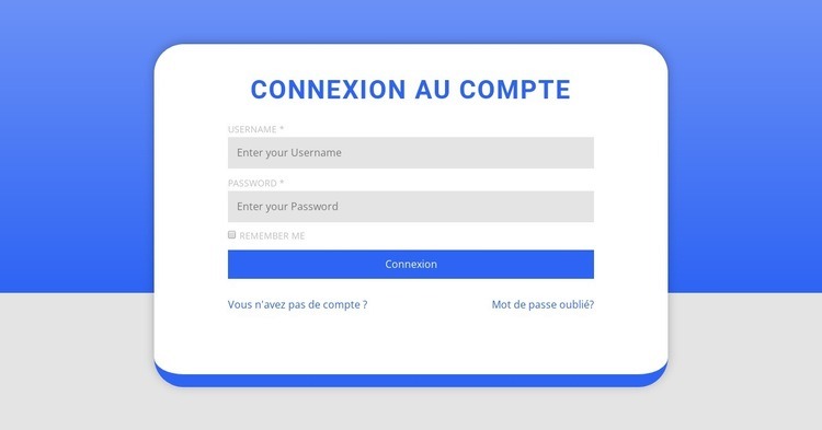 Formulaire de connexion avec forme Modèle d'une page