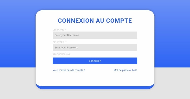 Formulaire de connexion avec forme Page de destination