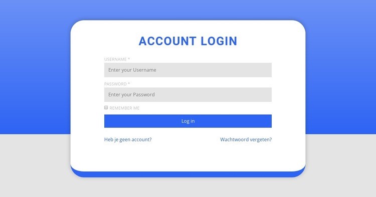 Inlogformulier met vorm Website mockup