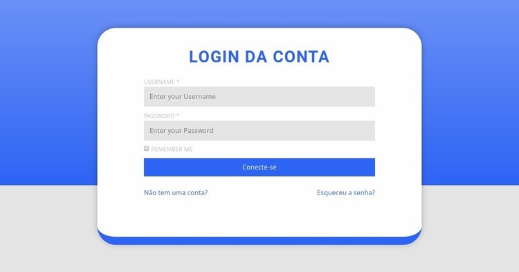 Formulário de login com forma Design do site