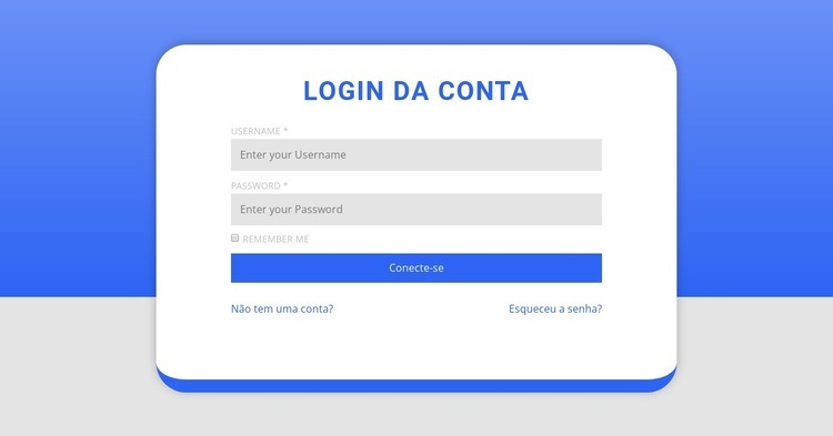 Formulário de login com forma Maquete do site
