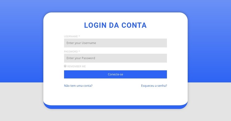 Formulário de login com forma Modelo de site