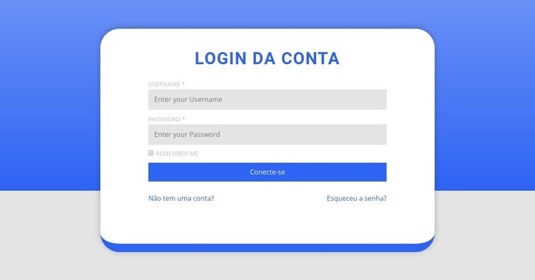 Formulário de login com forma Modelo de uma página