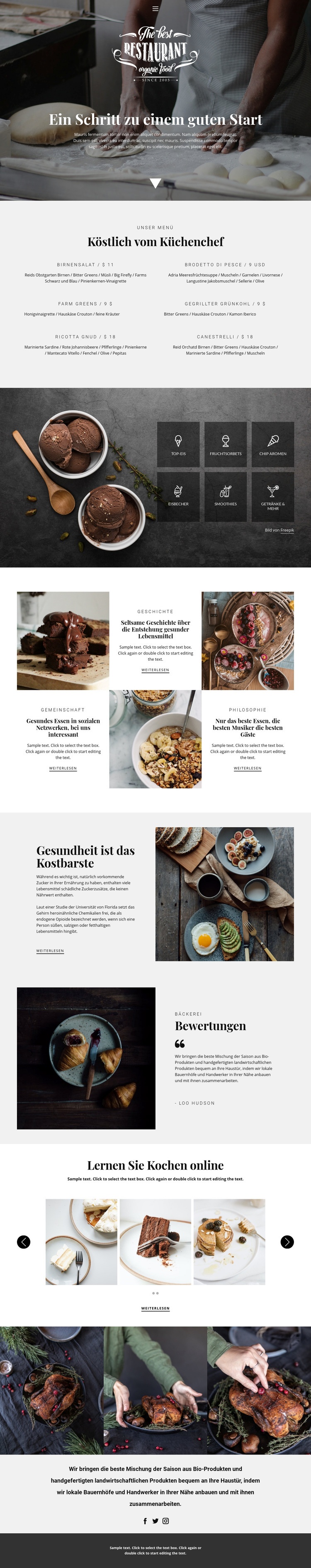 Rezepte und Kochstunden Website-Modell