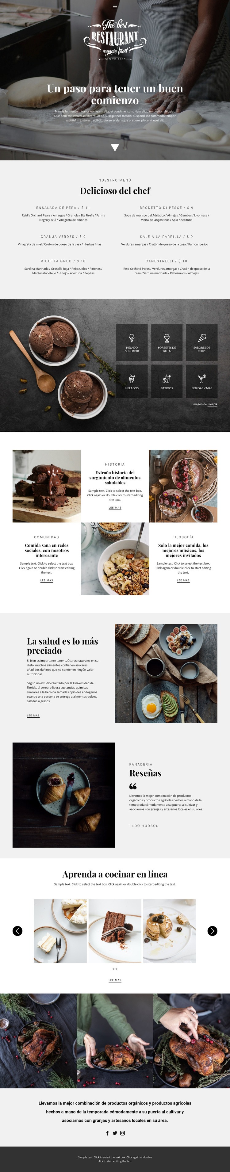 Recetas y lecciones de cocina Diseño de páginas web
